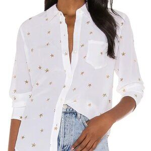 RAILS Kate Silk Button-Up Shirt in Ivory Animal Stars Sz XS